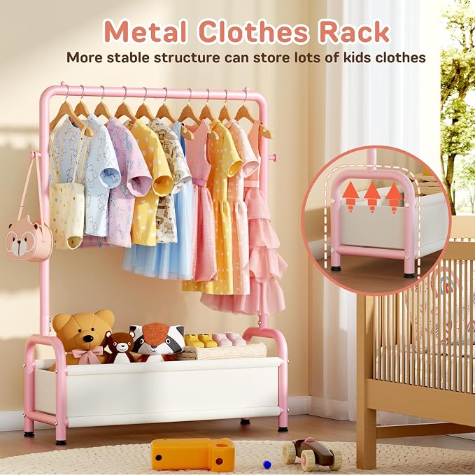 Kids Clothing Rack with Storage Shelf, Kids Dress Up Storage | for Coats, Small Baby Garment Rack for Hanging Clothes, Toddler Wardrobe Closet Organizer - Image 3