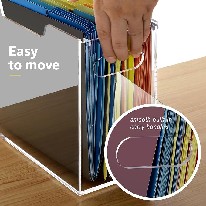 Acrylic File Organizer Box with Handles, Portable Letter Size Hanging File Folder Box, Desktop Filing Organizer for Home, Office - 1 Pack - Image 4