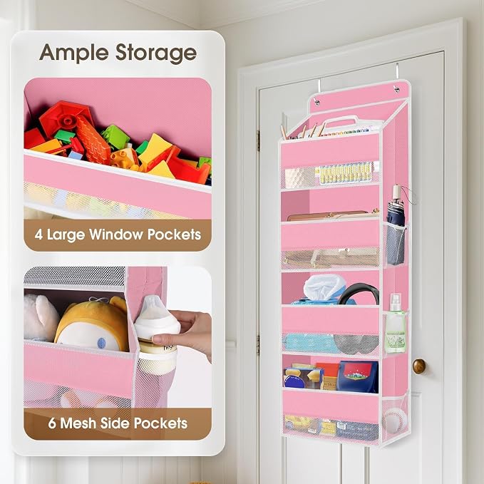 2 Pcs Over The Door Organizer Large Capacity Hanging Storage Room Organizer | 40 lb Capacity, Ultra-Sturdy, Foldable, Mesh Design with Clear Window, Space-Saving Organizer for Pantry, Nursery & Closet - Image 4