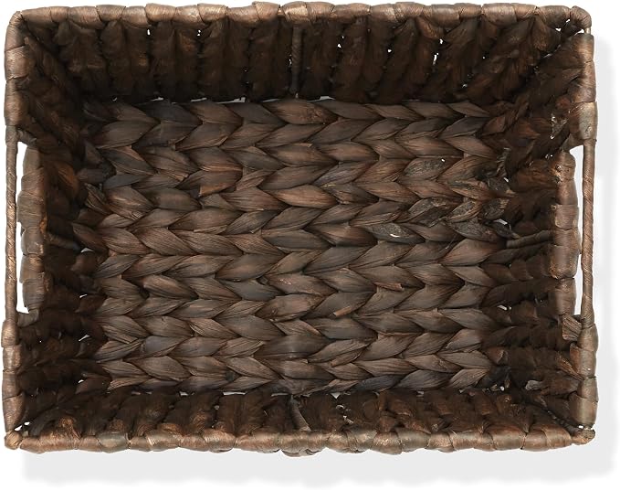 Casafield Set of 4 Water Hyacinth Storage Baskets with Handles - Espresso Brown, Woven Storage Bins for Shelves, Blankets, Laundry Organization - Image 6