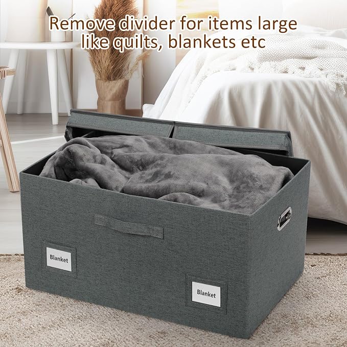Graciadeco 75 Quarts Extra Large Decorative Storage Bins with Lids, 3 Packs Dark Gray Collapsible Storage Bins with Lids, Stackable Storage Bins Decorative Box Storage With Lid Extra Large | 75 Quarts 3 Pack Dark Gray Collapsible Stackable Linen Fabric... - Image 6