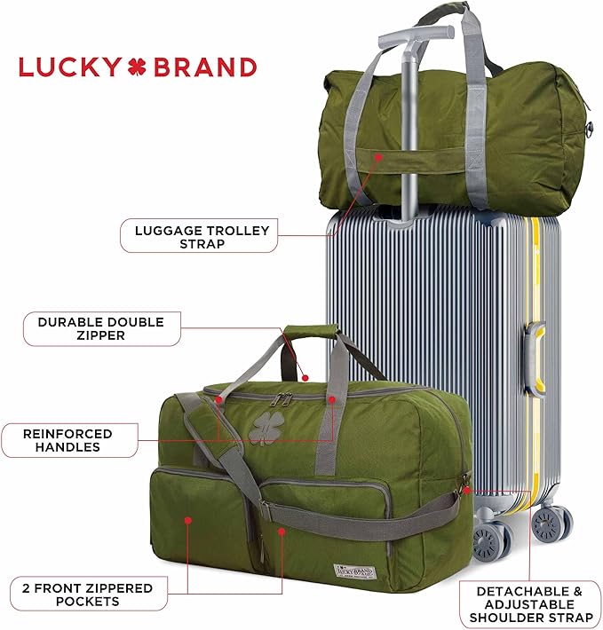 Lucky Brand Large Duffle Bag for Travel, Foldable Weekender Duffel bag | Travel Overnight Duffel bag, Adjustable Shoulder Strap, Front Zip Pockets, Spacious Capacity, Unisex Lightweight Travel Bag - Image 6