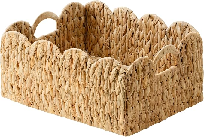 GRANNY SAYS Wicker Basket for Organizing, Shelf Baskets with Scalloped Edge | Scalloped Water Hyacinth Basket, Storage Wicker Basket for Pantry, Water Hyacinth Baskets with Scalloped Edge, Woven Baskets by GRANNYSAYS