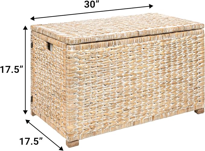 happimess Anada 30" Storage Trunk Wicker Weave Water Hyacinth, White Wash | Solid Mahogany Construction, Collapsible Folds Flat, Removable Lid, Fabric Liner, Footed Base, 17.5" Height, 17.5" Depth - Image 4