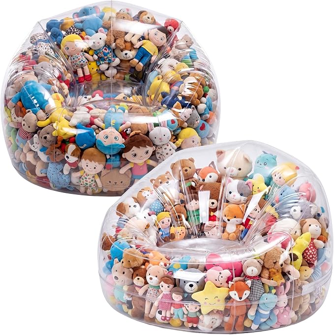 Sliner 2 Pcs Stuffed Storage Bean Bag Cover,43.3 * 43.3 * 30.7inch,PVC,Gray | Stuffable Zipper Organizer for Plush Toys or Foam, No Filler, Cotton Fabric, Extra Seating in Bedroom, Washable Adults - Image 3