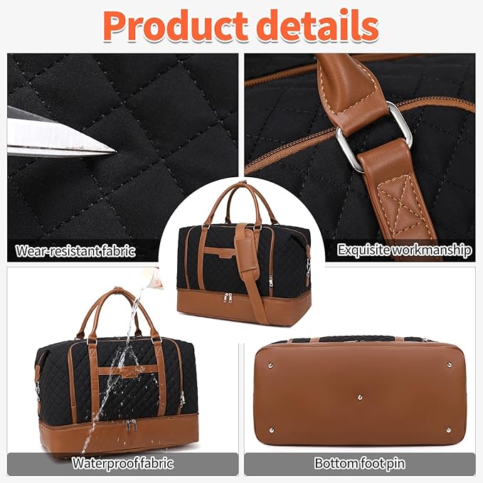 Weekender Bag, Large Travel Duffel Bag for Women, Carry on Overnight Bag with Shoe Compartment and Toiletry Bags - Image 4