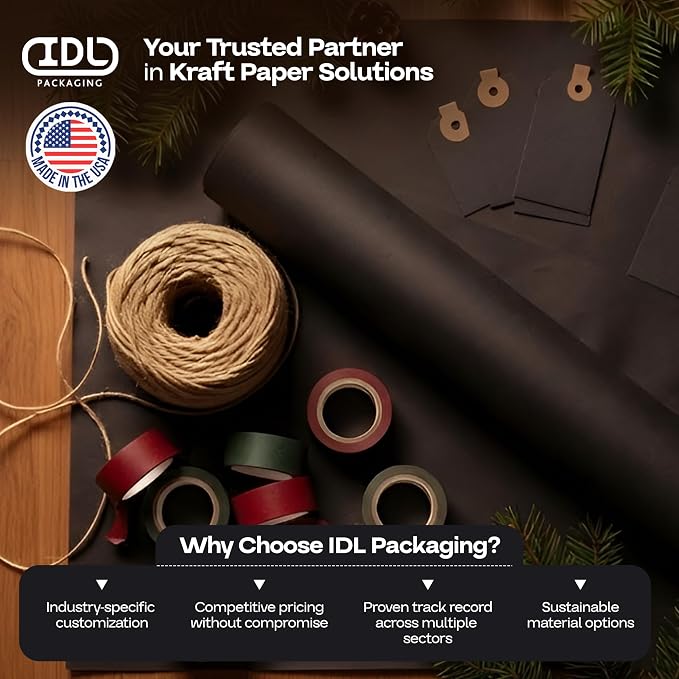 Black Kraft Paper Rolls 36" x 2160" (180 feet), Pack of 2 - USA-Made Quality Black Paper 50lb Thickness for Packing, Shipping, Crafts/Arts - 100% Recyclable Natural Wrap Material by IDL Packaging - Image 6