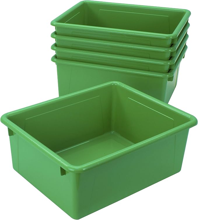 Storex Letter Size Deep Storage Tray – Organizer Bin for Classroom, Office and Home, Green, 5-Pack (62527A05C), 10 x 13 x 5 Inches - Image 3