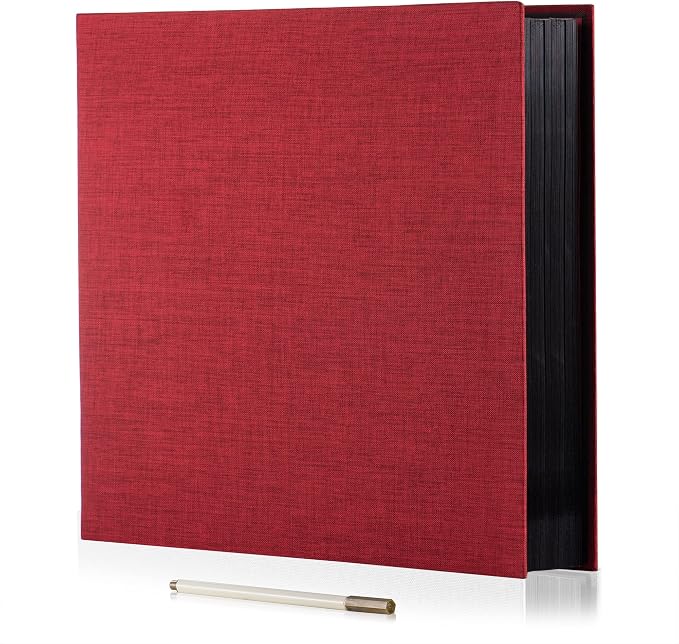 Large Photo Album Self Adhesive 4x6 8x10 10x12 13"x12.6" Scrapbook Album 12.6"x11" Inch 60 Black Sticky Pages Linen Cover Magnetic Photo Album with A Metallic Pen and DIY Stickers(Red) by HoneyTolly