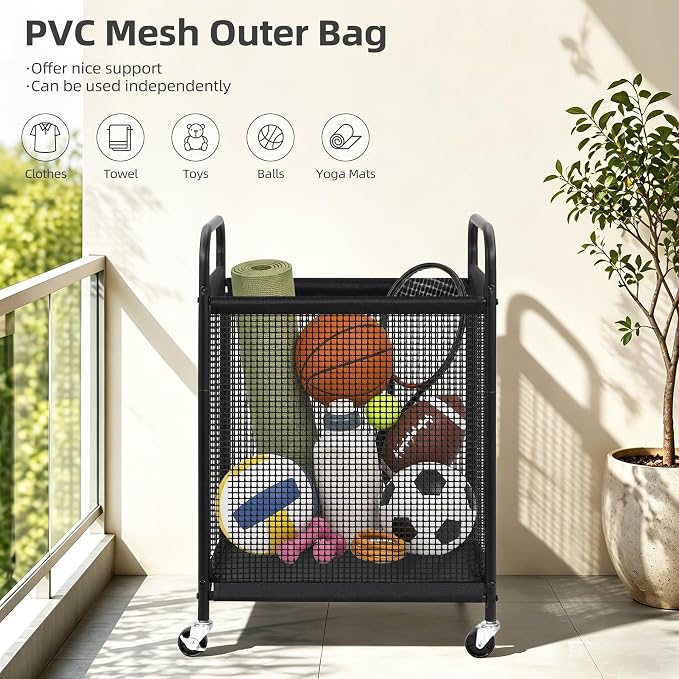 STORAGE MANIAC Rolling Laundry Hamper with Wheels 1-Section Laundry Sorter Rolling Laundrys Basket on Wheels with Removable Bag Clothes Hamper Laundrys Organizer Cart Bathroom Bedroom 90L Grey - Image 6