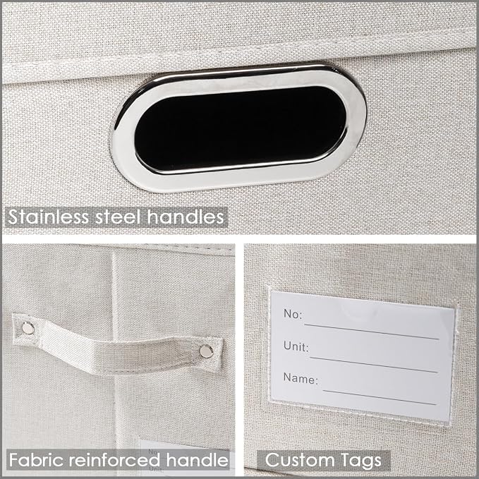 Large Collapsible Storage Containers with Lids [5-Pack] Fabric Foldable Storage Bins Boxes Organizer Baskets Cube with Cover for Home Bedroom Closet Office Beige(17.3x11.8x11.8) - Image 3
