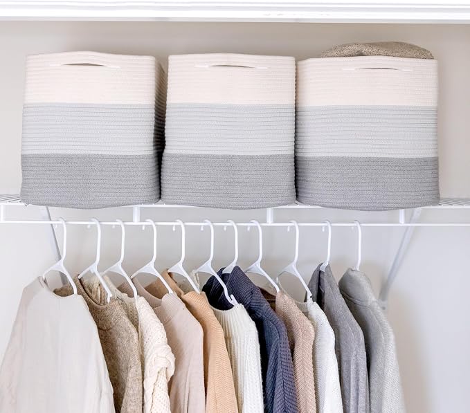 NaturalCozy 13x15x13 Kallax Storage Cubes Bins, 3 Pack | Cotton Rope Cube Storage Bin Woven Baskets for Organizing | Kallax Insert Storage Baskets for Shelves Organizer, Kids Toy, Closet Baby Nursery - Image 8