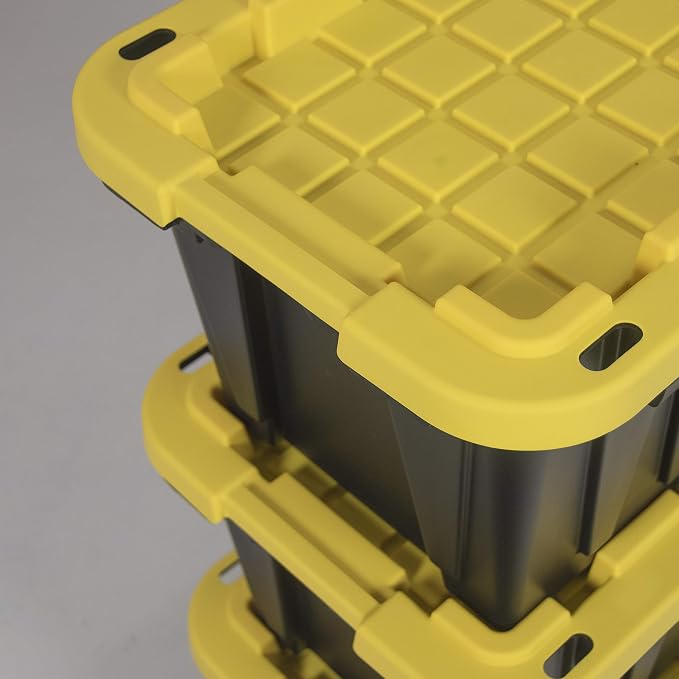 CX Heavy Duty 12-Gallon Stackable Plastic Storage Bins with Lids, 4 Pack | Storage totes for garage organization, Stackable containers, weather-resistant, snap lid, 12.5H x 16.3W x 21.8D, Black/Yellow - Image 4