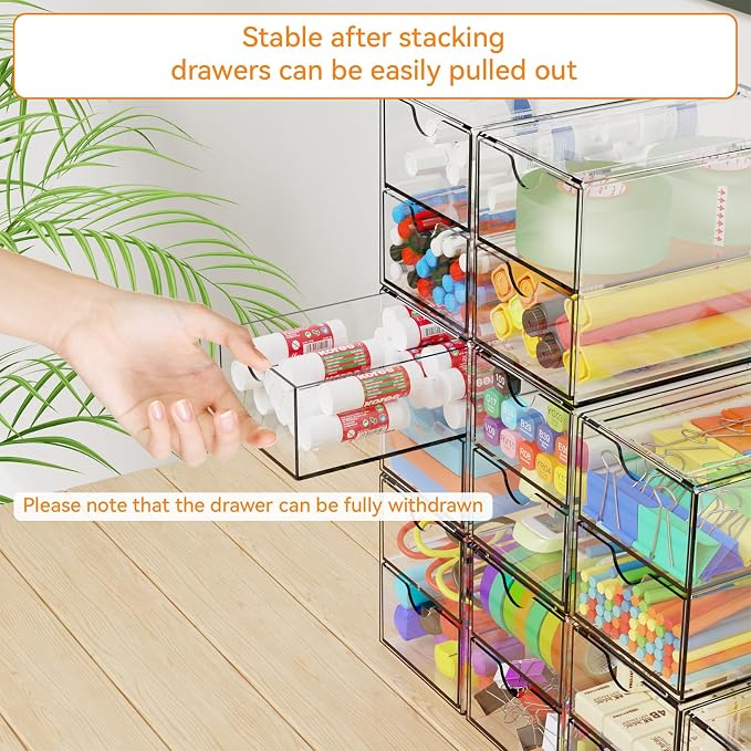 9 Pack Small Acrylic Drawers With 18 Drawers,Clear Drawer Organizers Stackable,School,Office Supplies Organizer And Storage Bins for Stationery,Pen,Pencil,Craft,Glasses,Sunglass Organizer Case - Image 5