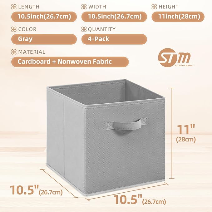 STORAGE MANIAC Storage Cubes, 11 Inch Collapsible Storage Bins with Handles, 4 Pack Fabric Foldable Bins for Organization, Durable Storage Bins for Closet, Shelves, Offices, 4-Pack Grey - Image 5