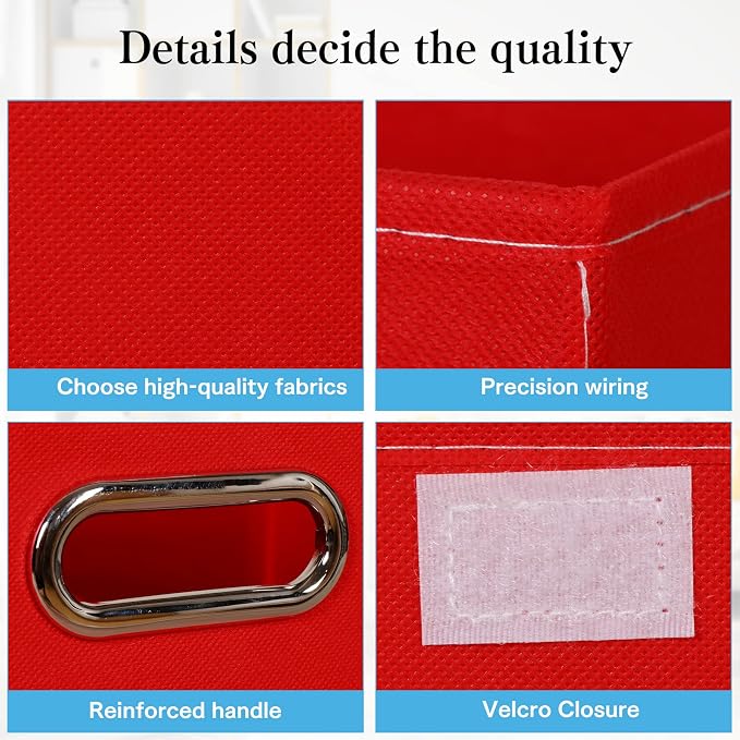 STOREONE Fabric Storage Cube Bins Foldable Organizer Container Collapsible Basket with Lids and Metal Handles, for Home, Bedroom, Closet 6 Pcs (Red) - Image 7