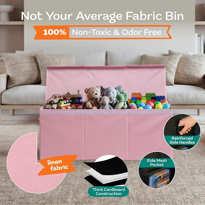 SoftOwl Extra Large Toy Storage Organizer with Lid - Sturdy, Collapsible Toy Chest Storage Box Design - Toys Bin with Dividers for Kids, Nursery, Bedroom, Playroom 37"x16"x14" - Image 4