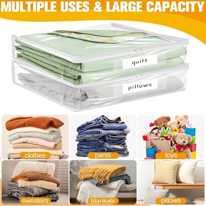 Plastic Storage Bags with Easy-Glide Zipper, Pack of 6, Durable Clear Vinyl Zippered Storage Bags for Clothes Sweaters Comforters Blankets Sheets Bedding (24 x 20 x 11 Inch, Transparent White) - Image 6