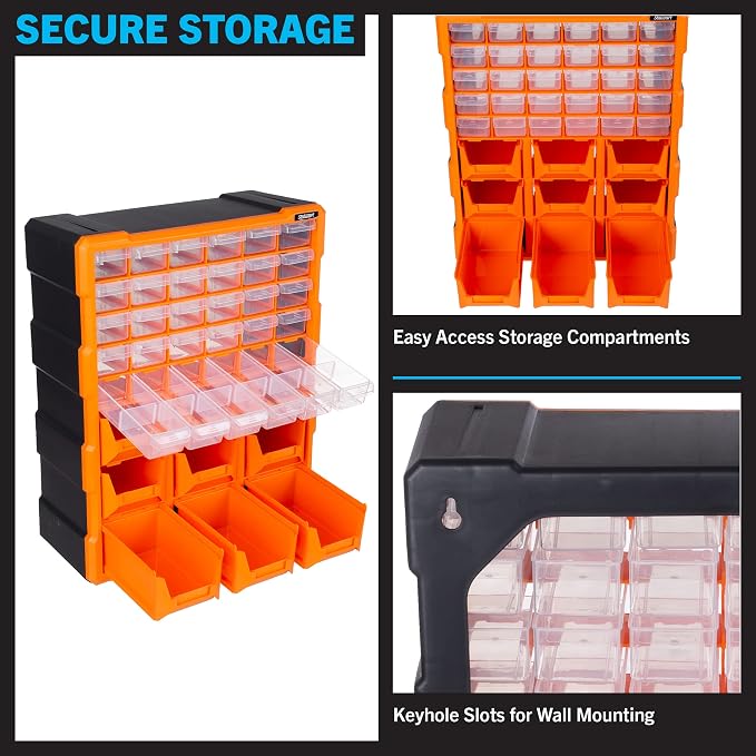 Stalwart Plastic Storage Drawers - 39-Drawer Screw Organizer, Black - Image 5