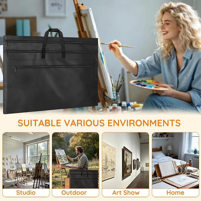 ZKOO Light Weight Art Portfolio Bag, 36 x 48 Extra Large Art Portfolio Case with Detachable Shoulder Strap, Carrying Storage Case for Artwork, Canvas, Poster, Sketching, and Drawing (Black) - Image 6