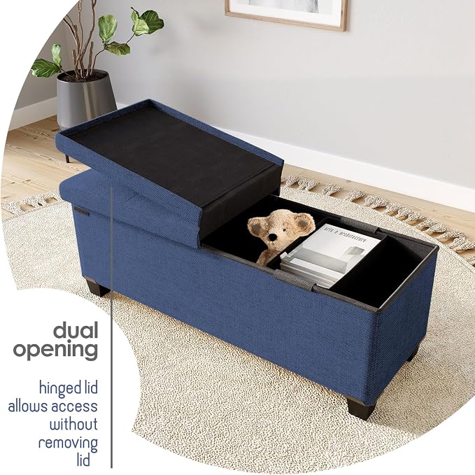 Storage Ottoman Bench with Bins, 43-in Storage Bench for Bedroom End of Bed, Folding Foot Rest Ottoman for Living Room Max 660lbs, Fabric Ottomans, Blue - Image 9