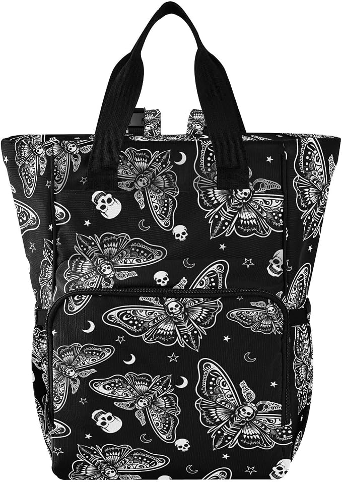 MNSRUU Diaper Bag Moth Skull Moon Esoteric Diaper Bag Backpack Multifunction Travel Diaper Bag Tote Large Capacity Diaper Changing Backpacks for Moms Dads by MNSRUU