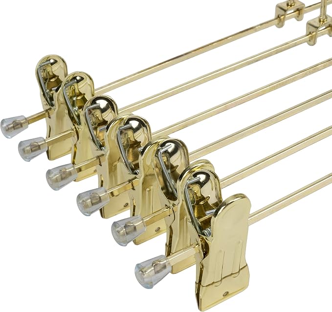 13.8" Gold Metal Pants Trousers Hangers, 60-Pack, Skirts Adjustable Clips Bottom Organization Display Clothes Hanger Display Storage (60 Pack) - Image 5