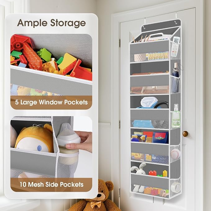 1Pack Over The Door Organizer Large Capacity Hanging Storage Room Organizer | 40 lb Capacity, Ultra-Sturdy, Foldable, Mesh Design with Clear Window, Space-Saving Organizer for Pantry, Nursery & Closet - Image 4