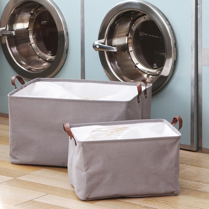 Hinwo 70L Extra Large Canvas Storage Bin with Lid and Handles, 6-Pack | Collapsible Fabric Baskets, Closet Shelf Organizers, Containers for Clothing, Blankets, Toys, Bedding (Gray) - Image 3