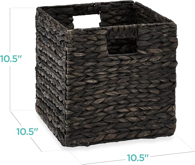 Best Choice Products 10.5x10.5in Pack of 5 Cube Storage Baskets, Water Hyacinth Multipurpose Collapsible Organizers, Handwoven Laundry Totes for Laundry, Living Room, Kids Room & Nursery - Black - Image 2
