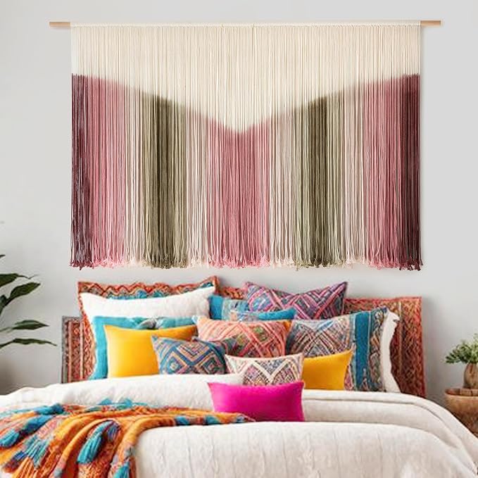 Macrame Wall Hanging Large Scale Tie Dye Yarn Wall Art Home Decor 57"W*35"L | For Bedroom Living Room Wall Art, Modern Home Design, Rustic Decor, Decorative Accent, Feature Wall Decoration - Image 4