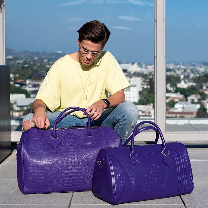 Tote&Carry Apollo 2 Duffle Bag for Travel Women & Men, TSA Approved Carry On Duffel Bag, Premium Vegan, Durable Weekender Luggage for All-Purpose Use (XL - Crocodile Skin, Purple) - Image 5