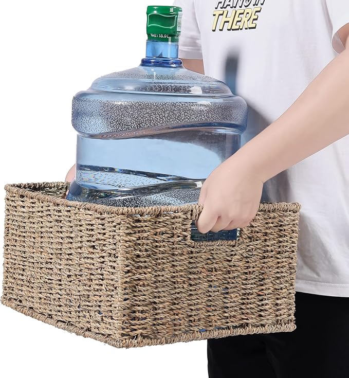 HOONEX Large Wicker Baskets for Storage, Seagrass Baskets with Dual Handles, Woven Set of 2, Natural - Image 3