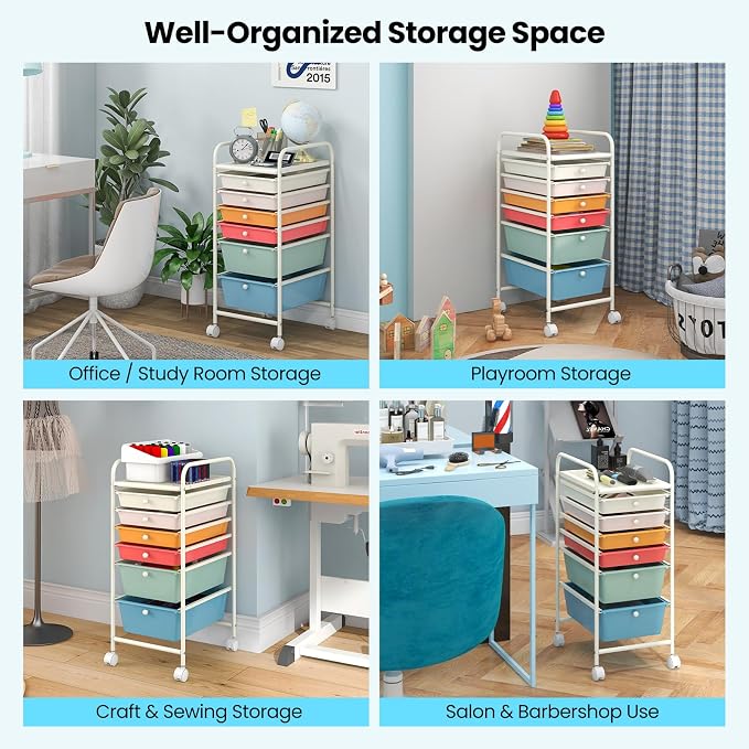 Giantex 6 Storage Drawer Cart Rolling Organizer Cart for Tools Scrapbook Paper Home Office School Multipurpose Mobile Utility Cart (Macaron) - Image 7