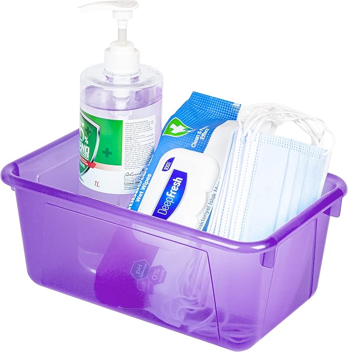 Storex Small Cubby Bins – Plastic Storage Containers for Classroom with Non-Snap Lid, 12.2 x 7.8 x 5.1 inches, Tint Violet, 5-Pack (62484A05C) - Image 7