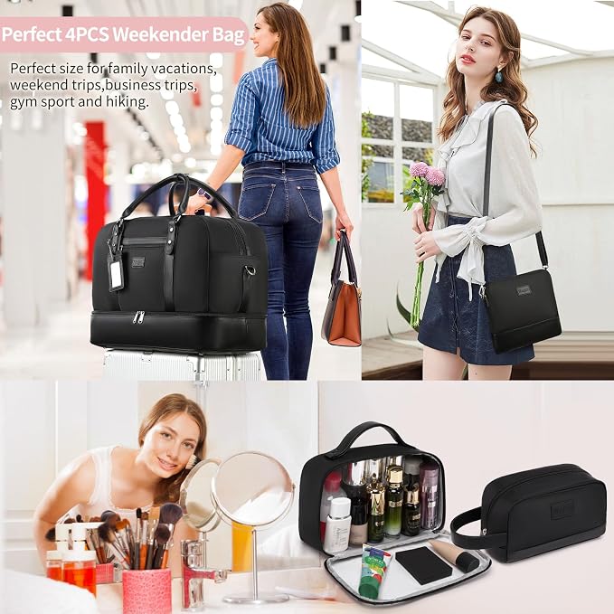4PCS Weekender Bags for Women Large Overnight Weekend Travel Duffel Bags | Travel Bag Carry-on Tote Hospital Bag with Shoe Compartment Crossbody Toiletry Bag for Travel Business Gym Water Resistant - Image 2