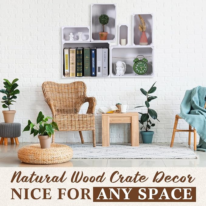 AceOrbit Set of 6 Rustic Wood Crates, Nesting Storage Boxes,Vintage White | Distressed Wooden Containers with Cutout Handles, Vintage Farmhouse Wedding Party Decor, Decorative Baskets for Supplies - Image 6