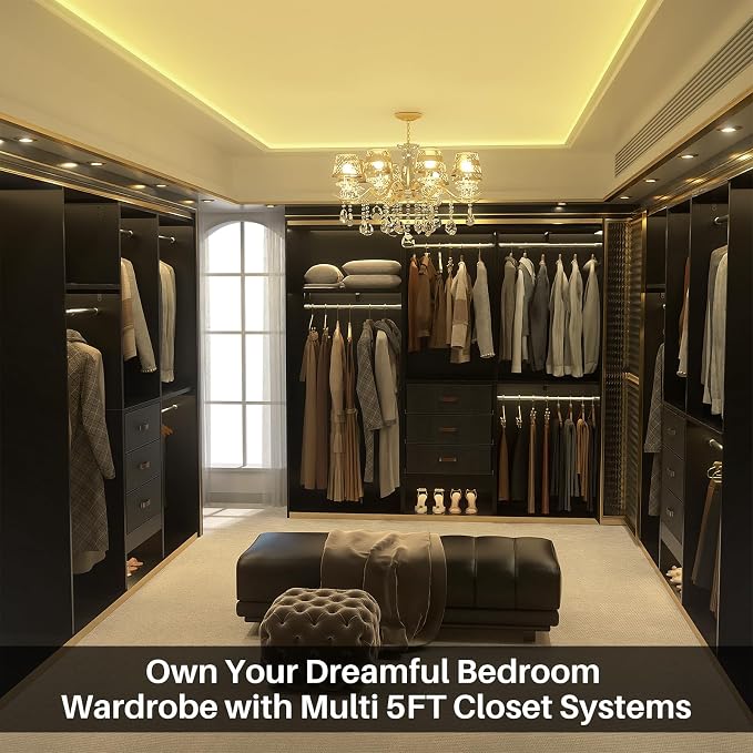 5FT Small Closet System with 3 Fabric Drawers, 60 Inches Walk In Closet Organizer System With 3 Adjustable Shelves, Heavy Duty Clothes Rack Built-In Garment Rack, 59" L x 16" W x 71" H, Black - Image 6