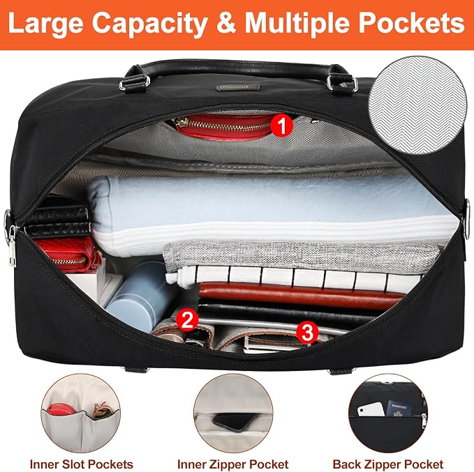 Weekender Bags for Women, 21" Travel Duffle Bag with Shoe Compartment | 3PCS Carry On Overnight Large Duffel Bag with Crossbody Bag and Toiletry Bag for Weekend Travel Gym Hospital Business Trip - Image 2