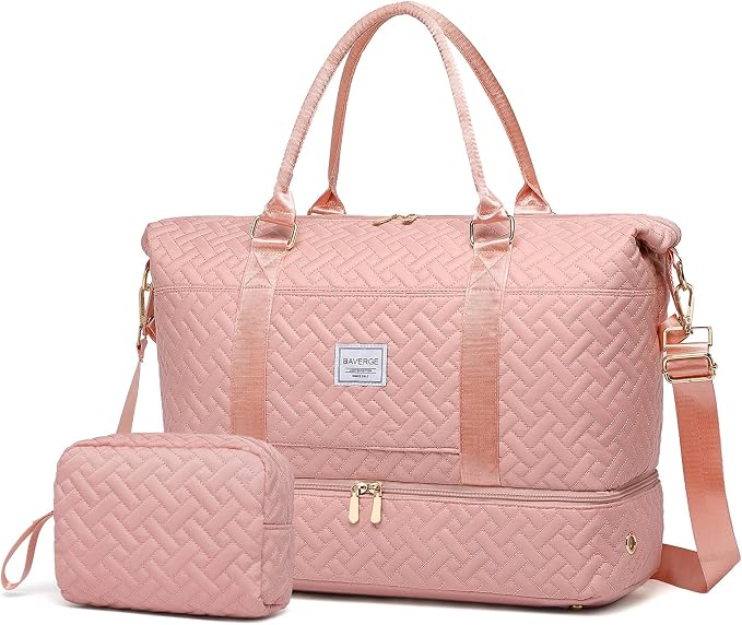 Duffle Bag for Travel, Weekender Bag with Shoe Compartment, Carry On Overnight Bag for Women with Toiletry Bag, Gym Bag with Wet Pocket, Hospital Bags for Labor and Delivery Beige by BAVERGE