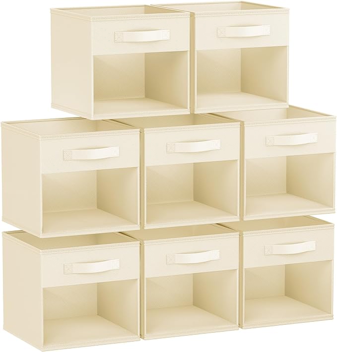 DIMJ Storage Cubes, Cube Storage Bin, 8 Pack Foldable Storage Cubes with Window, Closet Storage Bins with Handle, 11x 11 inch Closet Organizer Bins for Clothes, Toys, Books (Beige ) by DiMJ