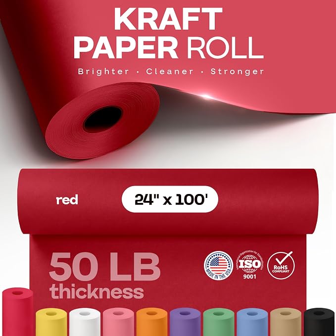 24" x 1200" (100 feet) Red Kraft Paper Roll - USA-Made Quality Craft Paper for Gift Wrapping, Kids' Arts & Crafts, School Projects - Natural Material 50lb Thickness by IDL Packaging - Image 4