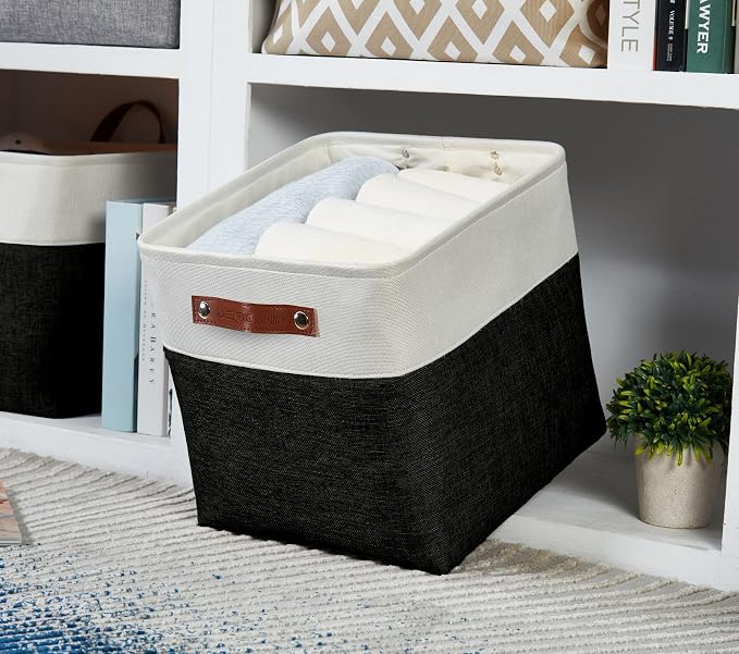 DECOMOMO Cube Storage Bin 11x11, Fabric Storage Bins | 4 Pack, Storage Baskets for Shelves, Kallax Storage Cubes (Black & White) - Image 7