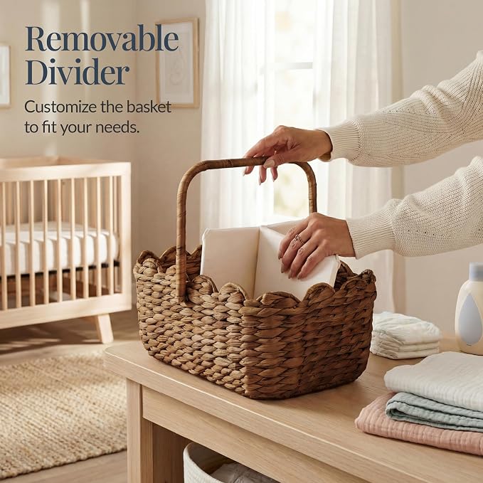 Best Choice Products Baby Diaper Caddy Organizer, Large Portable Handmade Nursery Basket w/Removable Divider & Handles, Handwoven Changing Table Storage Bin for Nursery Organization - Chestnut - Image 6