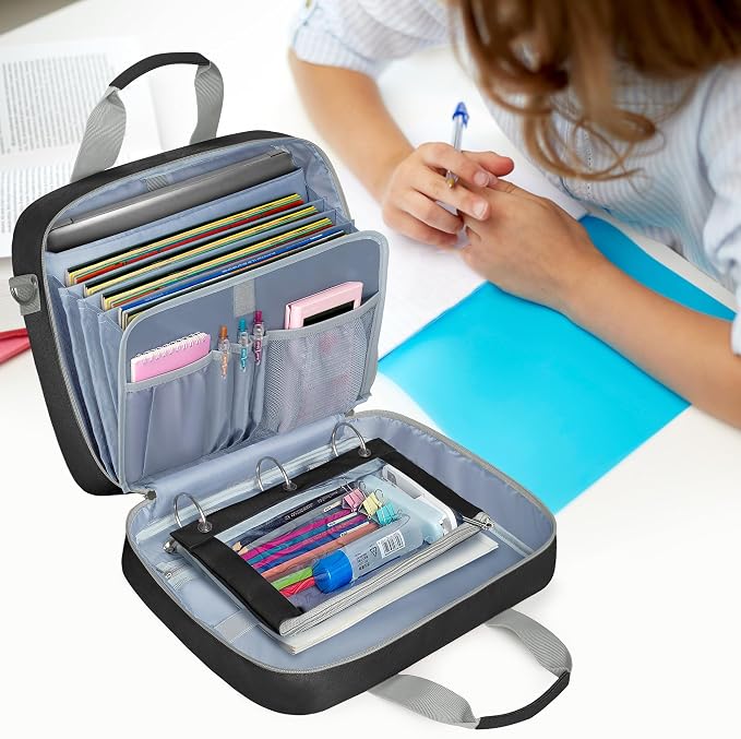 YARWO 2026 Upgraded Zipper Binder 3 Ring Binder Bag with Pencil Pouch | 500 Sheets Capacity, 5-Tab Expanding File Folder, 14” Laptop Padded Sleeve, Shoulder Strap, for College, Office, Home, Black - Image 7