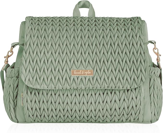 Hannah & Sophia Belle Convertible Baby Diaper Backpack & Bag in Sage Green, Large Size, Dual Sided Water Resistant Changing Mat Included, Detachable Shoulder Straps, Easy To Use | Waterproof Changing Pad, Spacious, Multiple Pockets & Insulated Bottle H... by HannahSophia