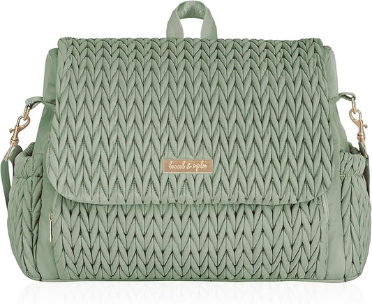 Hannah & Sophia Belle Convertible Baby Diaper Backpack & Bag in Sage Green, Large Size, Dual Sided Water Resistant Changing Mat Included, Detachable Shoulder Straps, Easy To Use | Waterproof Changing Pad, Spacious, Multiple Pockets & Insulated Bottle H... by HannahSophia