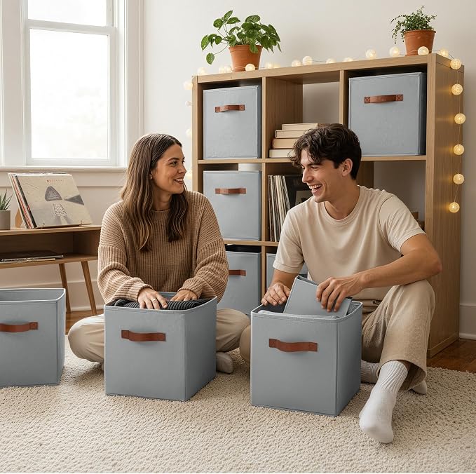 GRANNY SAYS 11 Inch Cube Storage Bins, 6-Pack Fabric Storage Bins, Grey | Collapsible Storage Boxes with Thickened Base Plate, Sturdy Handles, Decorative Baskets for Shelves, Closet - Image 4