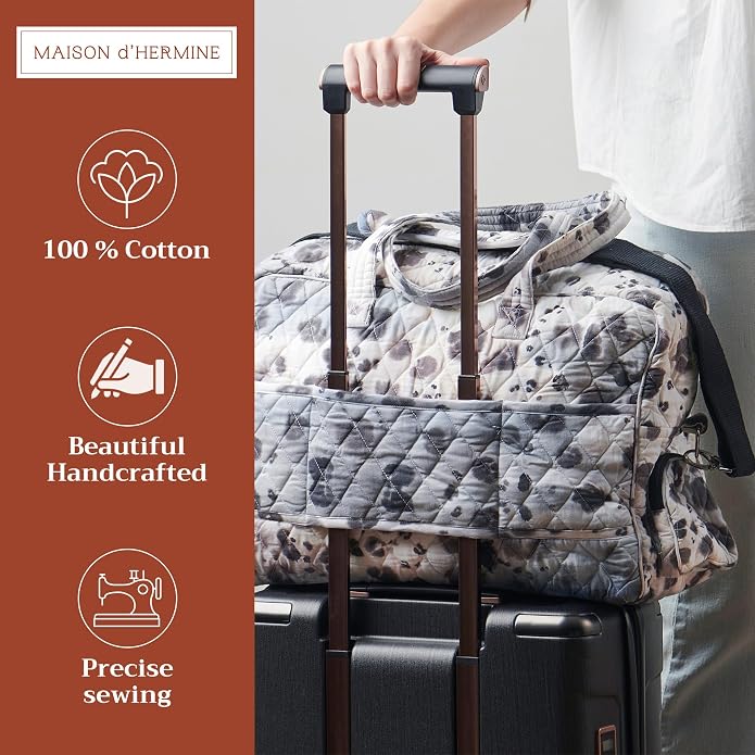 Maison d' Hermine Weekender Bags for Women Cotton Quilted Duffel Overnight Luggage Weekend Bag for Men Gym Gifts Travel | Overnight Luggage Weekend Bag for Men Gym Sports Gifts Duffle bag Business Travellers Trip Spring Summer - Image 4