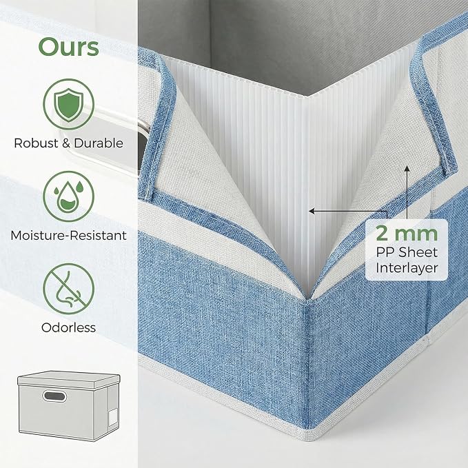 Storage Bins with Lids [3-Pack] Linen Fabric Foldable Storage Boxes Organizer Containers Baskets Cube with Cover for Bedroom Closet Office Blue&White（11.4X8.6X6.7 - Image 4